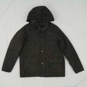 1990s Vintage Barbour Waxed Cotton Hooded Jacket - Size XL - Made in England