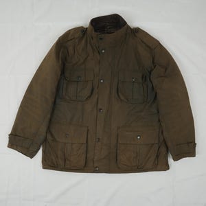 Vintage 1990s Barbour Waxed Cotton Field Jacket - Olive Brown XL