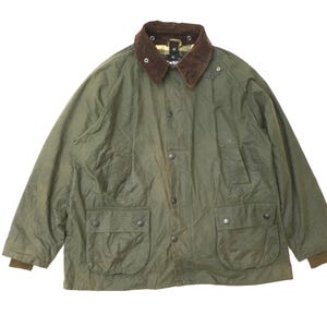 Vintage Barbour Bedale Waxed Cotton Jacket: Olive Green, Made in England (Size M)