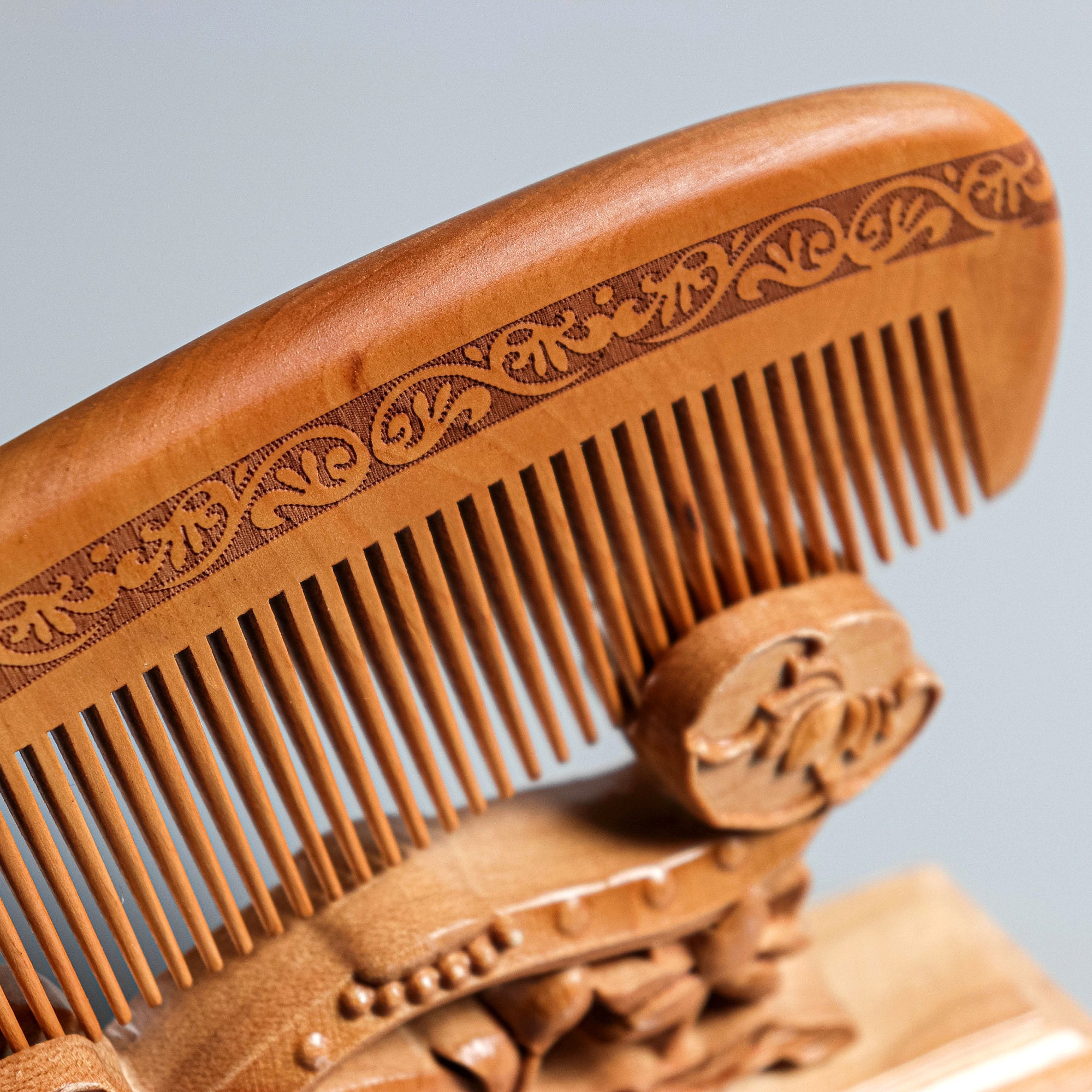 Handcrafted Bamboo Comb w/ Decorative Stand Etsy