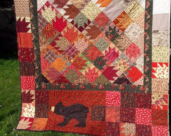 Handmade Patchwork autumn quilt bears paw blocks
