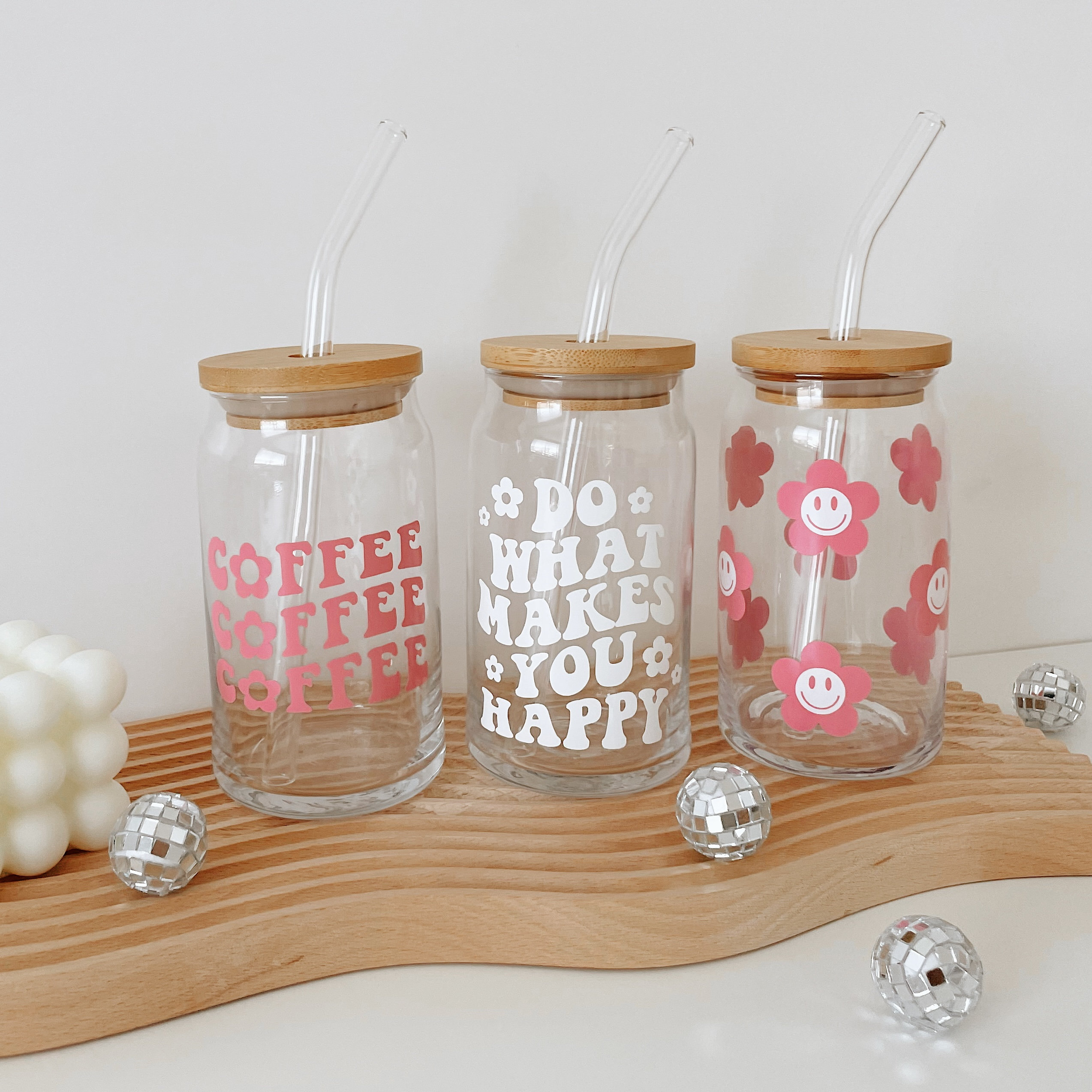 Coffee Coffee Coffee Cup With Straw Iced Coffee Glass Retro Style Cup Y2K  Glass With Bamboo Lid Hot Drinks Glass-rhinestone Lid 
