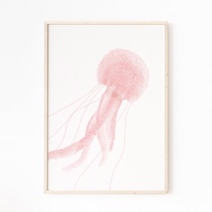 Printable Ocean Theme Decor, Nursery Wall Art Ocean, Pink Jellyfish Watercolor Painting, Nautical Poster, Coastal picture, Marine Sea Animal