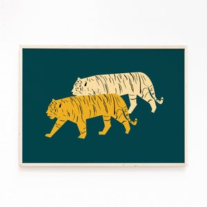 Two Tigers Wall art, Vintage Tigers illustrated Poster, Safari Animal Wall Decor, Animal Poster Print, Nursery Prints, Printable art