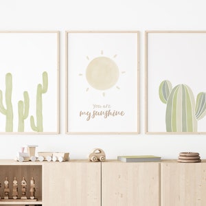 Neutral Kaktus Sonne Print 3er Set Aquarell Kinderzimmer Wand Kunst Printable Gender Neutral Poster Wüste Kunstdruck Kinderzimmer Wanddeko Pflanze