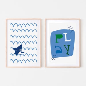 Shark wall Prints, Set of 2, Shark Nursery theme, Ocean Animal Nursery, Shark Printable Art, Nautical Nursery Wall Art, Printable Shark