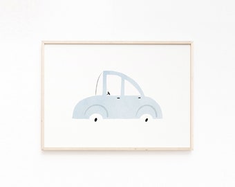 Blue Cars Nursery Wall art - Vehicles Boys Room Prints - Transportation Decor - Watercolor Art Kid Room - Art For Toddler - Car Illustration