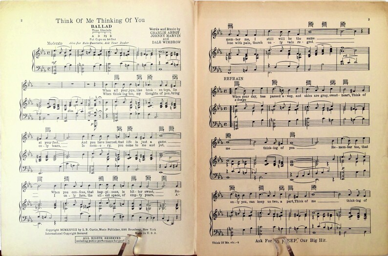 Sheet Music, Think of Me Thinking of You, 1928 image 2