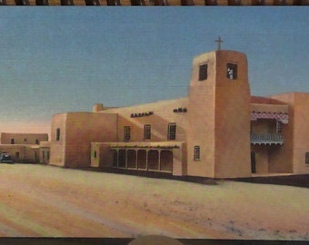 Cristo Rey Church, Canyon Road, Santa Fe, N.M.  1930's Linen Card.