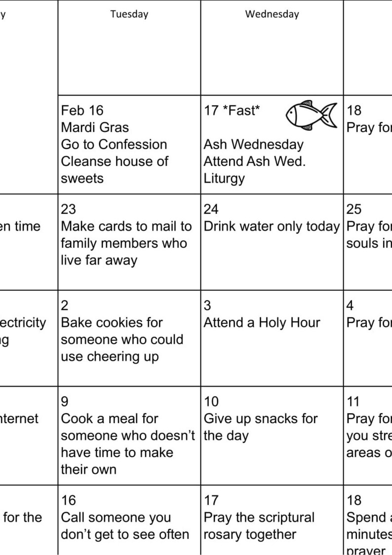 Catholic Lenten Challenge Calendar 2023 Etsy