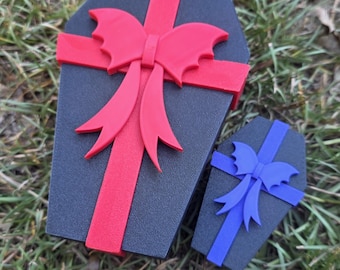 Gothic Coffin Gift Box | 3D Printed Bat Bow Jewelry Box, Goth Christmas Gift Box