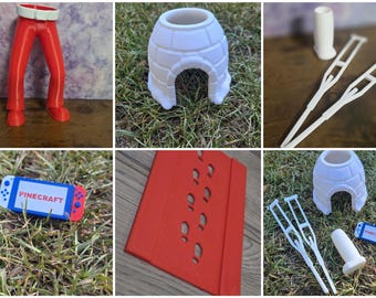 Complete Christmas Elf Doll Kit | 3D Printed Elf Accessories Bundle with Pants, Igloo, Crutches, Game Console and Footprint Stencil