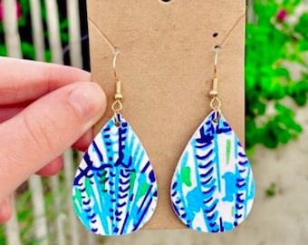 Blue summer Lilly inspired dangle earrings gold stainless steel hypoallergenic hooks