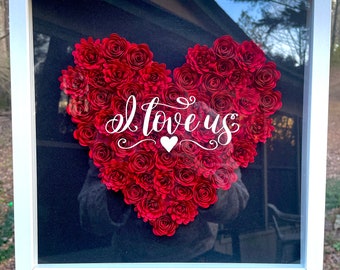 Valentines Gift for Her, Paper Flower Shadow Box, Heart Shadow Box, Wedding Shadow Box, Wedding Gift for Couple, Couples Shadow Box