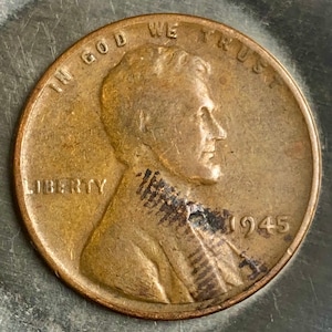 1945 Wheat Penny Ink strike obverse
