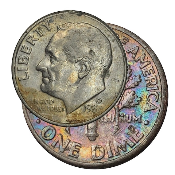 Off Centered Rainbow Colored Dime 1987 D- Rim / Collar Error - Etsy