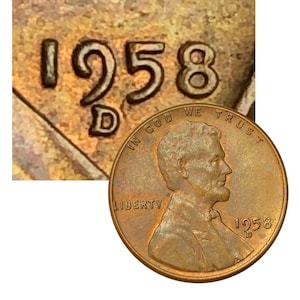 1958 D Wheat Penny Tilted RPM + DDO with Weak Colorful Reverse