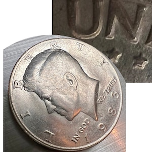 1983 P Kennedy Half Dollar Strike Through Error, Doubled Rim & Thick Reverse!