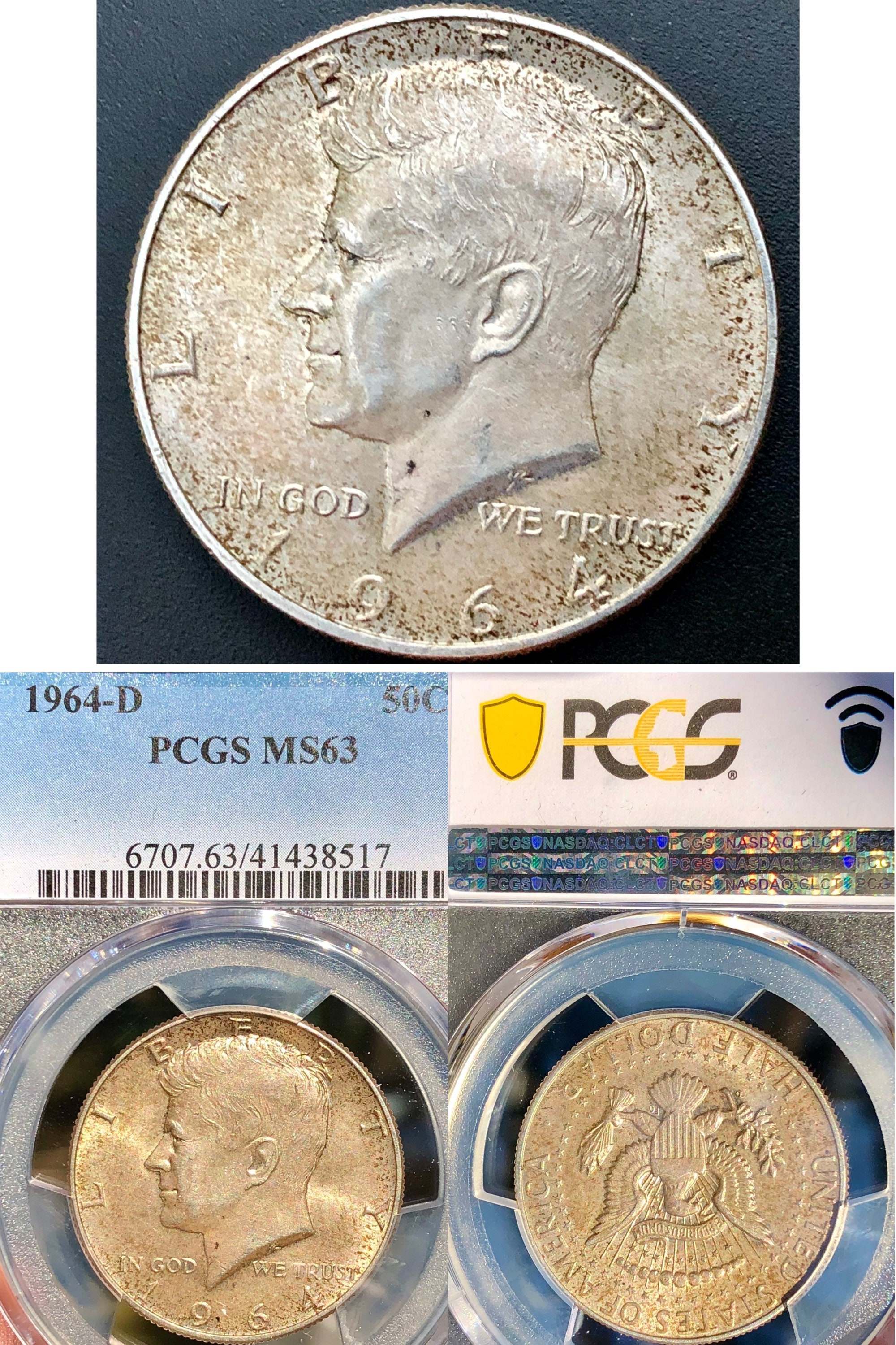 1964 D Kennedy Half Dollar- Silver- PGCS Certified-unique Tone! - Etsy