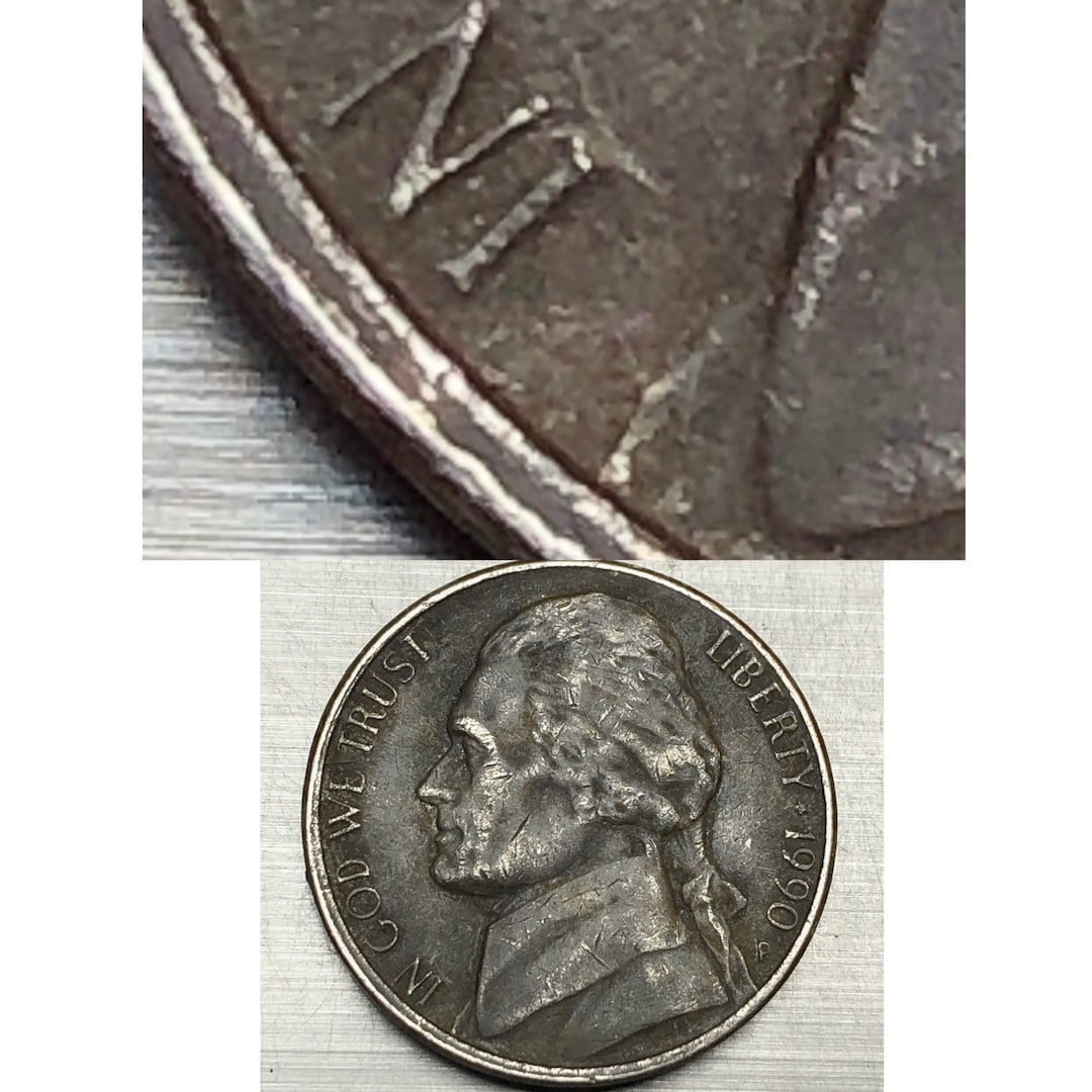 1990 P Nickel Doubled Rim Black Beauty off Centered Planchet Error