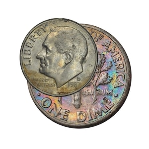 Off Centered Rainbow Colored Dime 1987 D- Rim / Collar Error