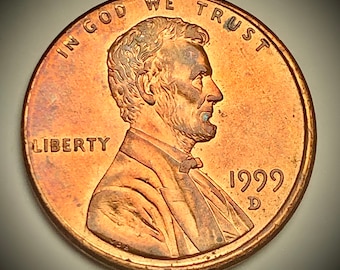 1999 D Misaligned Obverse Die Lincoln Penny w/ doubled earlobe + Colorful Tone developing on both sides!