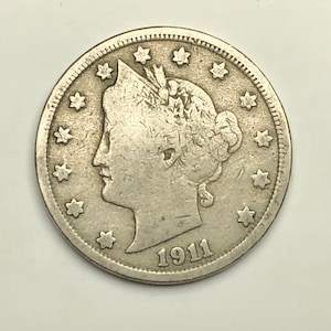 Antique 1911 Liberty V Nickel with attractive toning -  110 Years Old!
