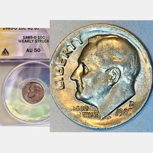 1985 D Die Adjustment “Weak Strike” Roosevelt Dime Error - ANACS Certified
