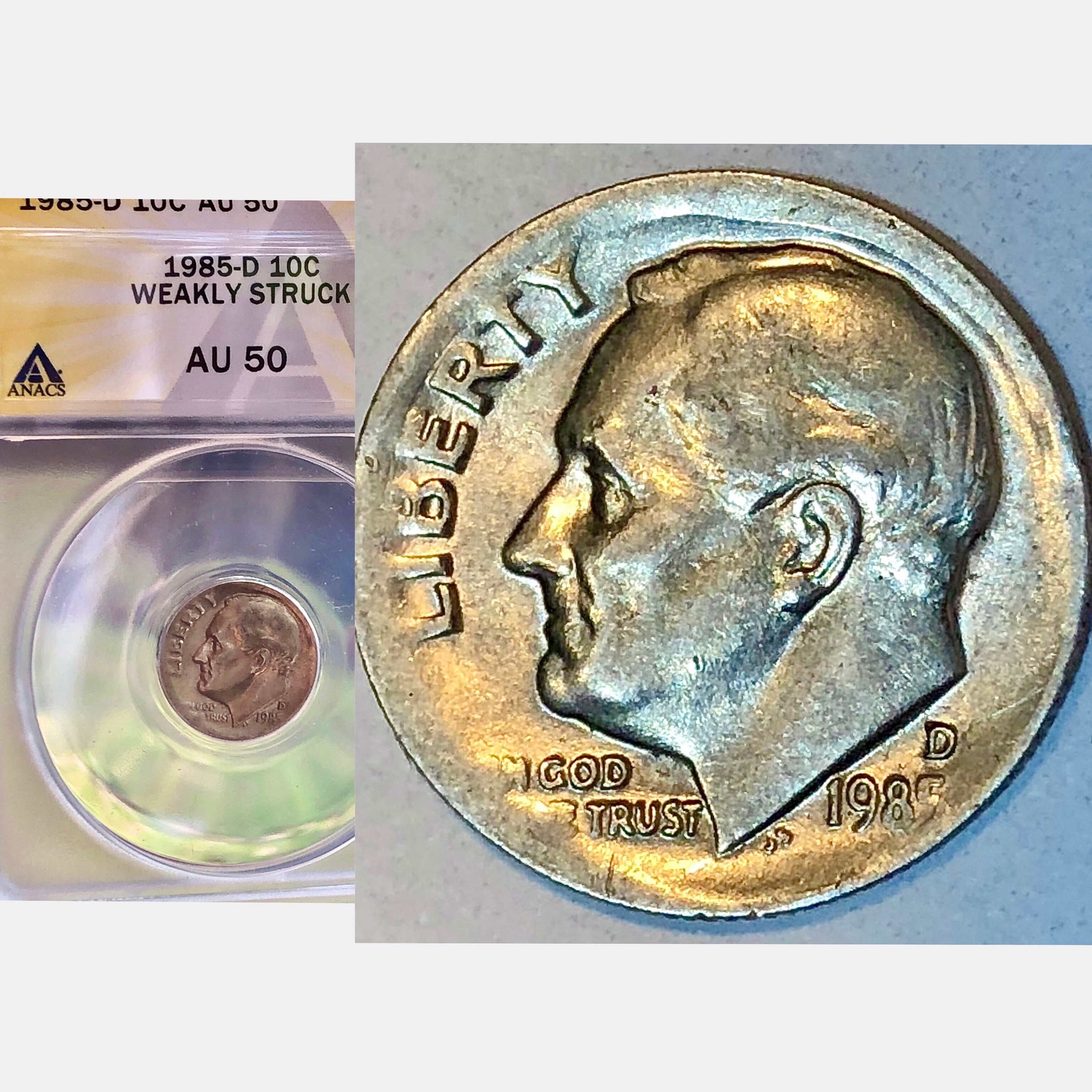 1985 D Die Adjustment “weak Strike” Roosevelt Dime Error - ANACS