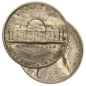 1954 D Jefferson Nickel Strange Lines Planchet RPM