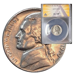 1970 S Jefferson Nickel Thick Motto and Date- ANACS Certified