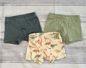 Organic cotton boxer briefs with dinosaurs, handmade baby clothes, kids underwear, boy boxers