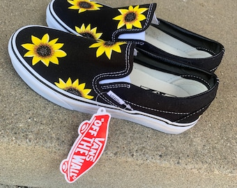 yellow checkered vans with sunflowers