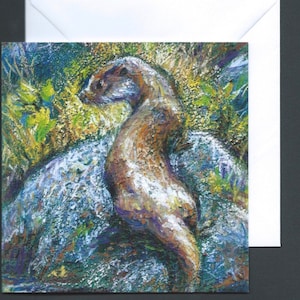 Cartão de cumprimentos da lontra | Arte Animal Pastel | cartão dos animais selvagens | lontra cartão comemorativo | Cartão para alguma ocasião | Cartão de caridade