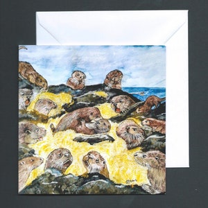 Cartão de cumprimentos da lontra | cartão de cumprimentos vazio | Cartão para alguma ocasião | animal cartão comemorativo | Arte Animal | Arte Lontra | cartão dos animais selvagens | Cartão de caridade