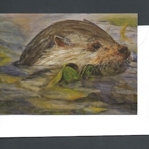 Otter Greetings Card / Pastel Animal Art / Blank Card / Wildlife Card / Charity Card