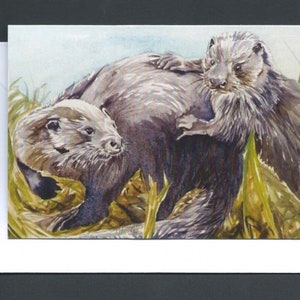 Otter Greetings Card / Original Animal Art / Blank Card / Charity Card / Pastel Art / Greetings Card For Every Occasion
