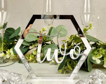Silver Mirror Table Numbers, Hexagon Acrylic Wedding Table Numbers, Rose Gold, Silver, Gold