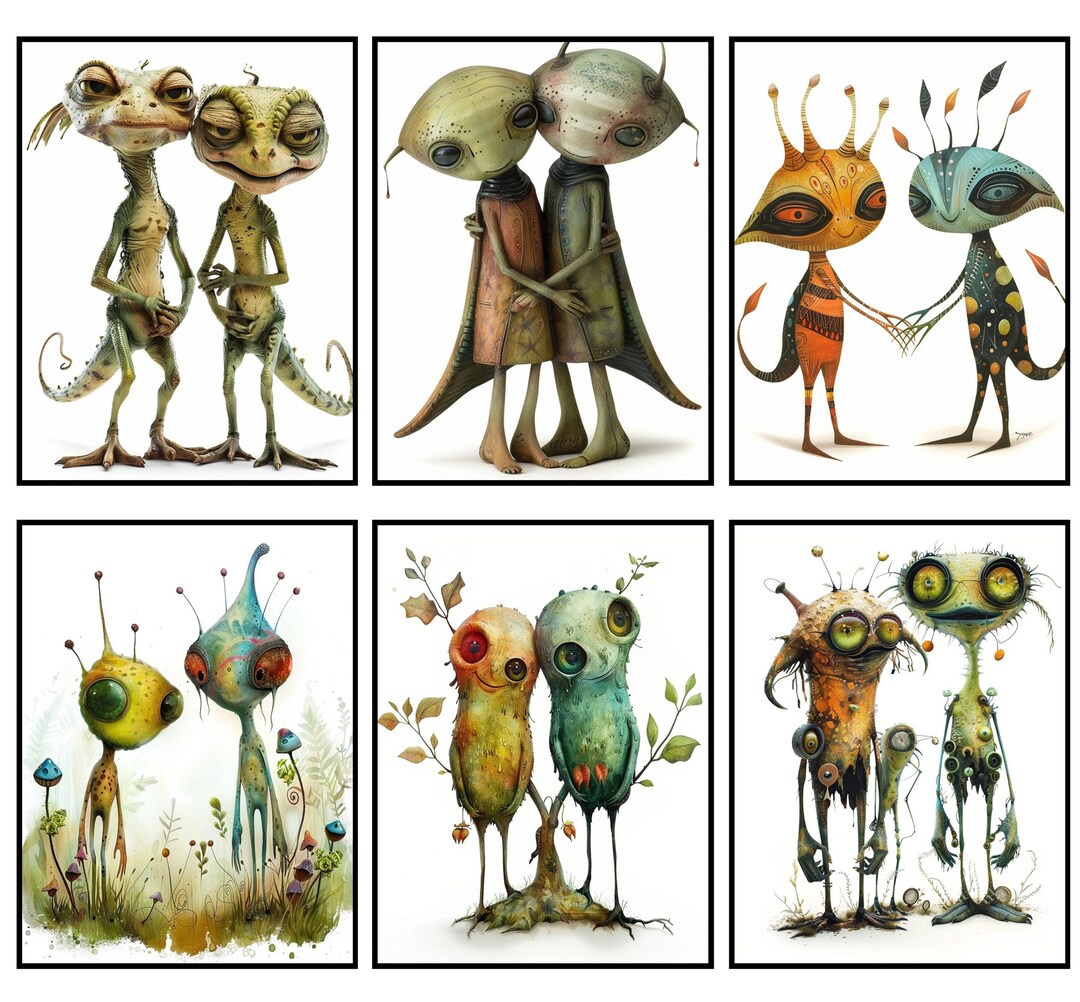 12 alien Friends Clipart Image Bundle, Funky Quirky Scrapbooking ...