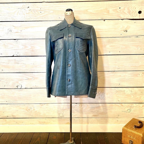 Vintage 1970’s green leather jacket