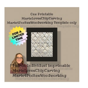 Peut inclure: Un modèle de travail du bois imprimable avec un motif géométrique de diamants blancs sur fond noir. Le modèle est destiné au sculpture sur bois et est disponible pour une durée limitée avec du matériel bonus.