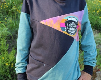 Hoodie Männer "Music-Monkey" Patchwork Pullover Sweatshirt