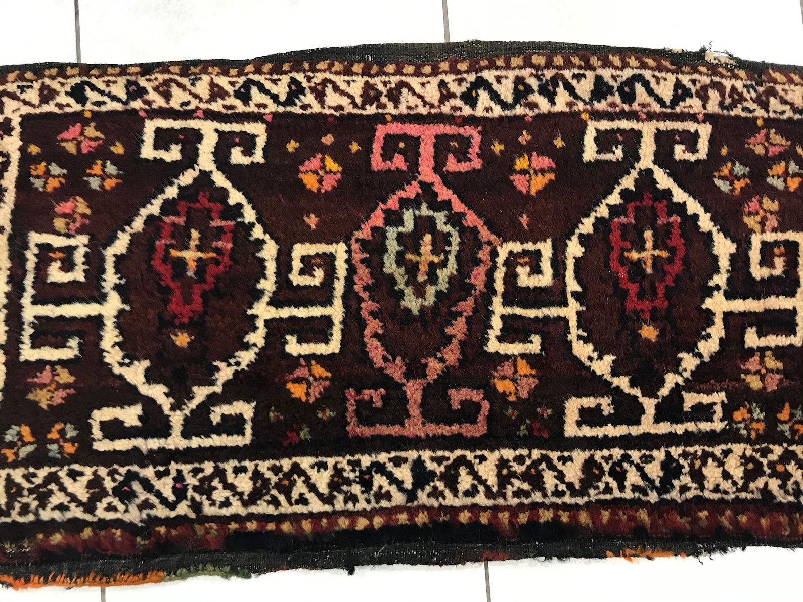 Oriental Bath Mat, 17.71x33.85 Inch, Small Vintage Rug, Handknotted Rug