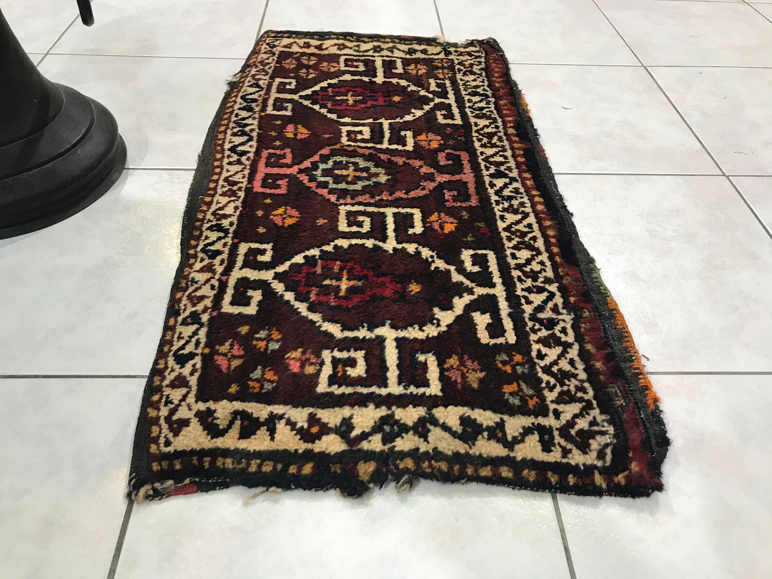 Oriental Bath Mat, 17.71x33.85 Inch, Small Vintage Rug, Handknotted Rug