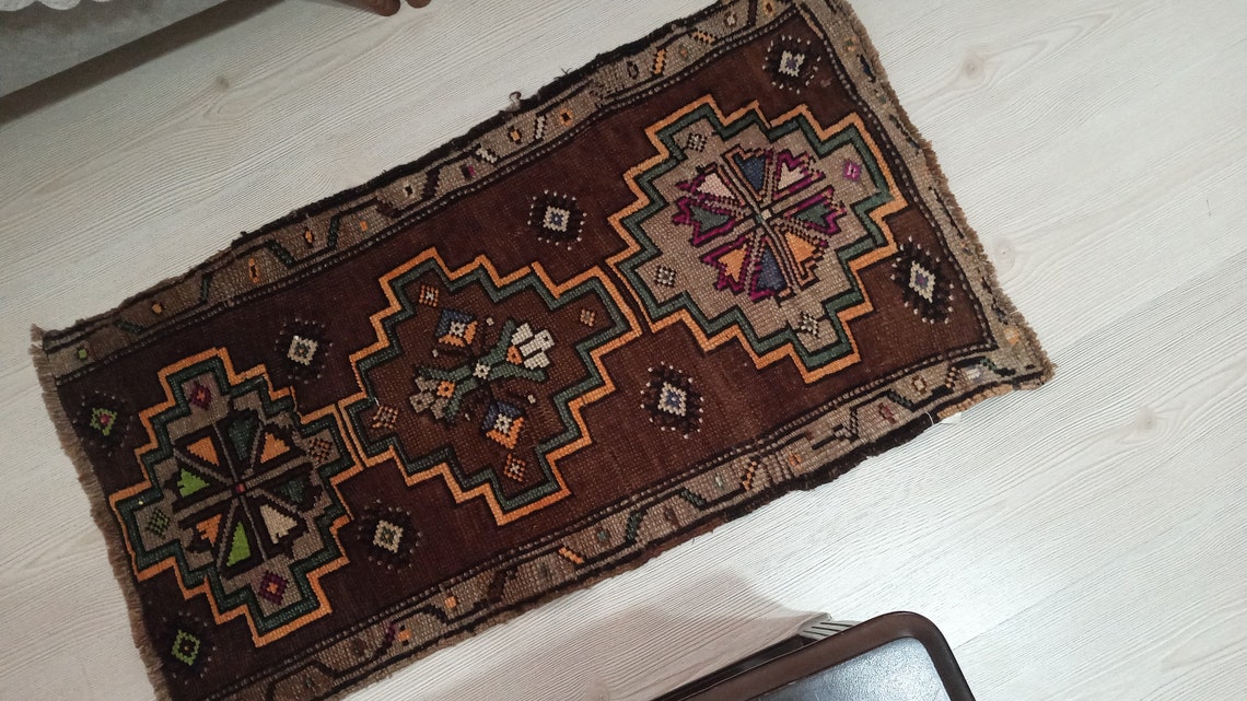 Bath Mat Rug 20.86x33.85 Inch Turkish Doormat Handknotted Etsy