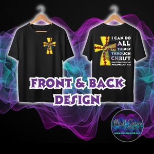 May include: Black t-shirts with a softball and cross design. The front of the shirt has a small cross and softball graphic. The back of the shirt has the text "I CAN DO ALL THINGS THROUGH CHRIST WHO STRENGTHENS ME PHILIPPIANS: 4:13".