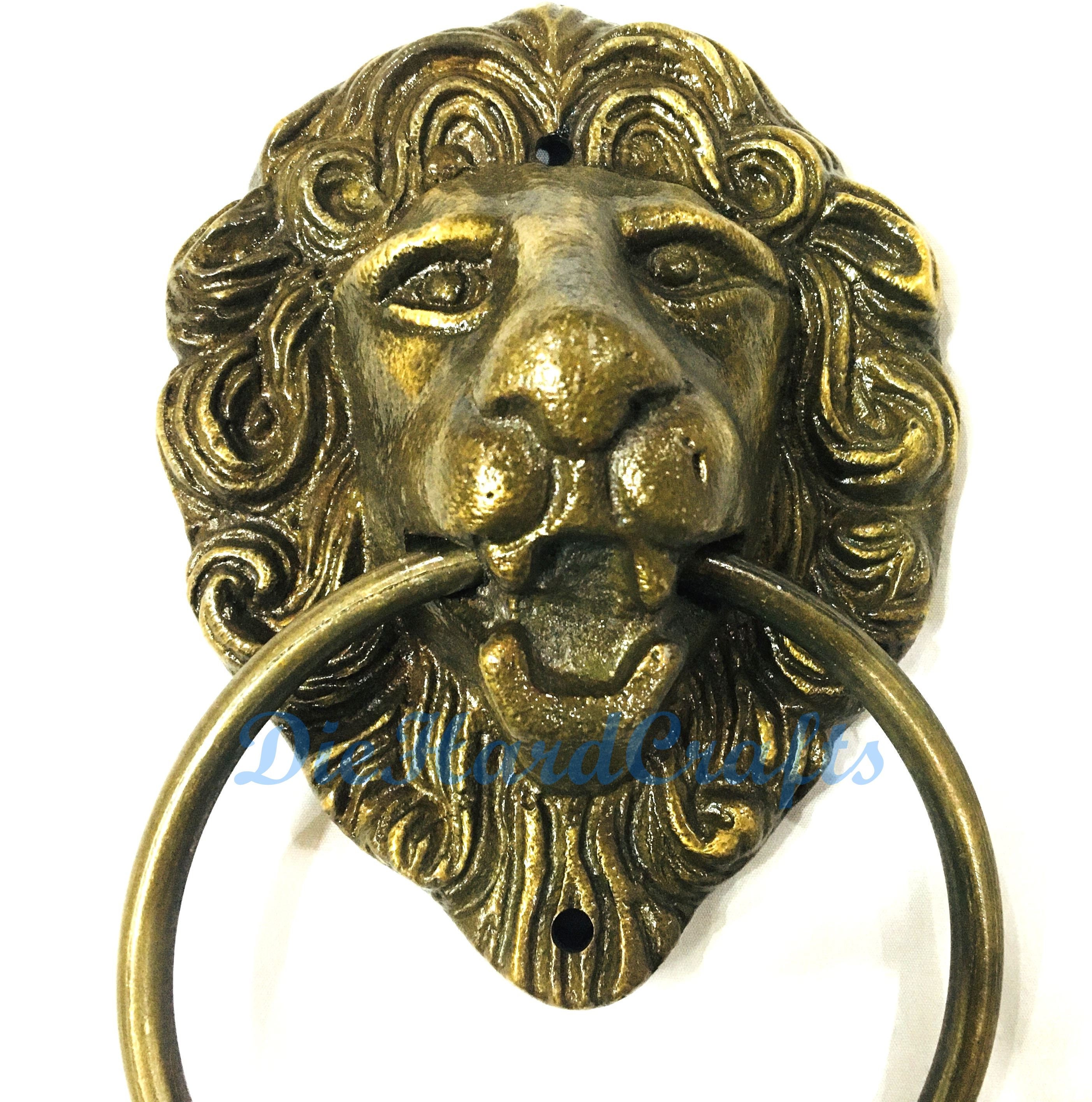 Details about   Vintage Lion Knocker Handle Victorian heavy brass door gate Chest Ring Pull 