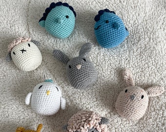 Easter crochet animal eggs - stuffed woodland animal dinosaur chicken bunny in cute egg shape for kid Easter basket stuffer