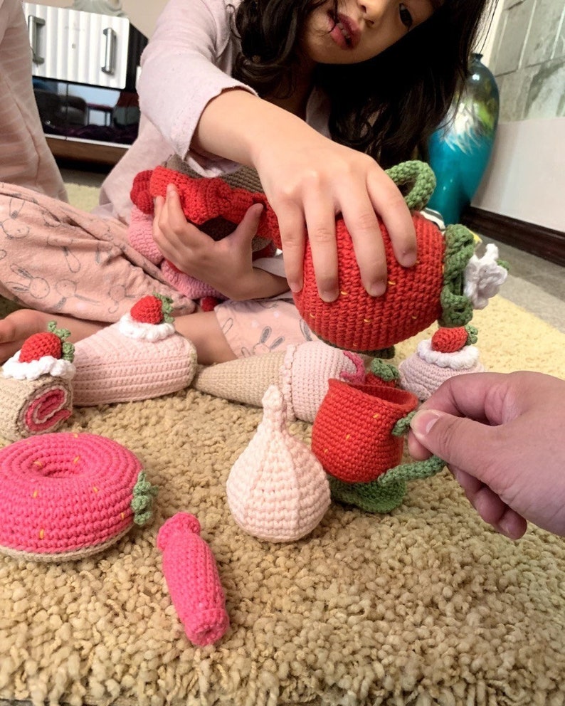 cabbage carrot dollhouse vegetables cauliflower apple imaginative play cooking set: pumpkin Crochet Play Food grape