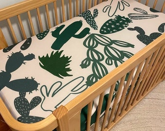 Cute Cactus Nursery Cribsheet Bamboo Cotton Neutral Baby - Standard Fitted Bedding for Newborn size 52x28'